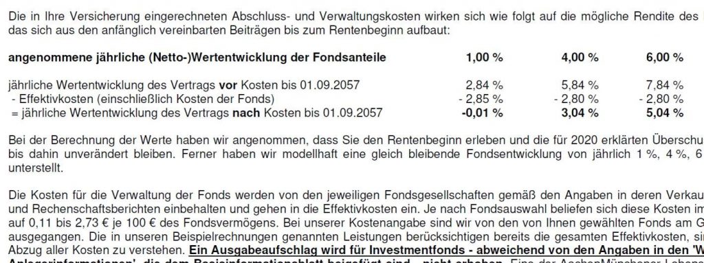 Effektivkosten – Fondsgebundene Rentenversicherung AachenMünchener