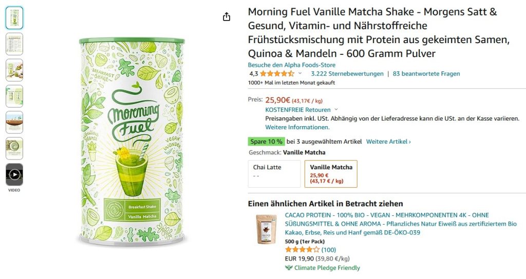Morning Fuel Vanille Matcha Shake
