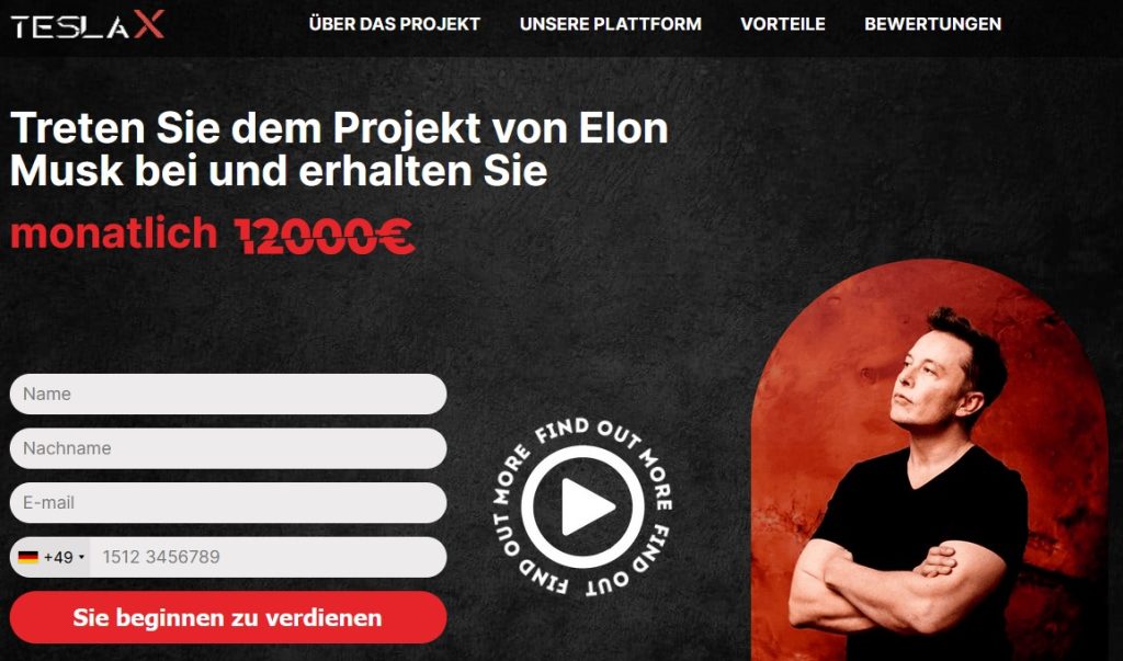 Tesla X Projekt Plattform Website