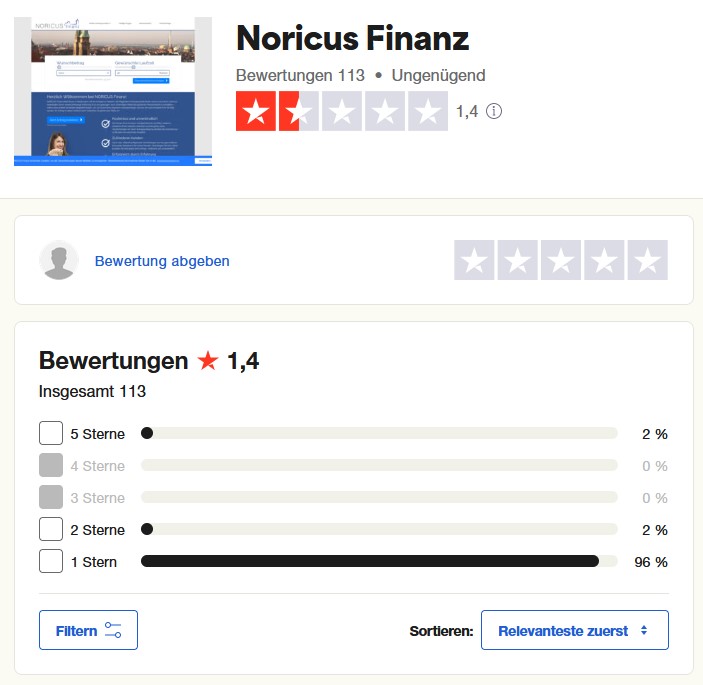 Noricus Finanz Bewertungen auf Trustpilot