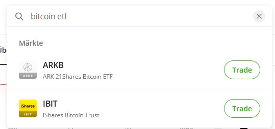 Beispiele für Bitcoin-ETFs in der Suche