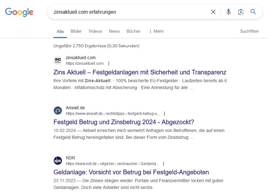 Google Suche nach Zinsaktuell.com